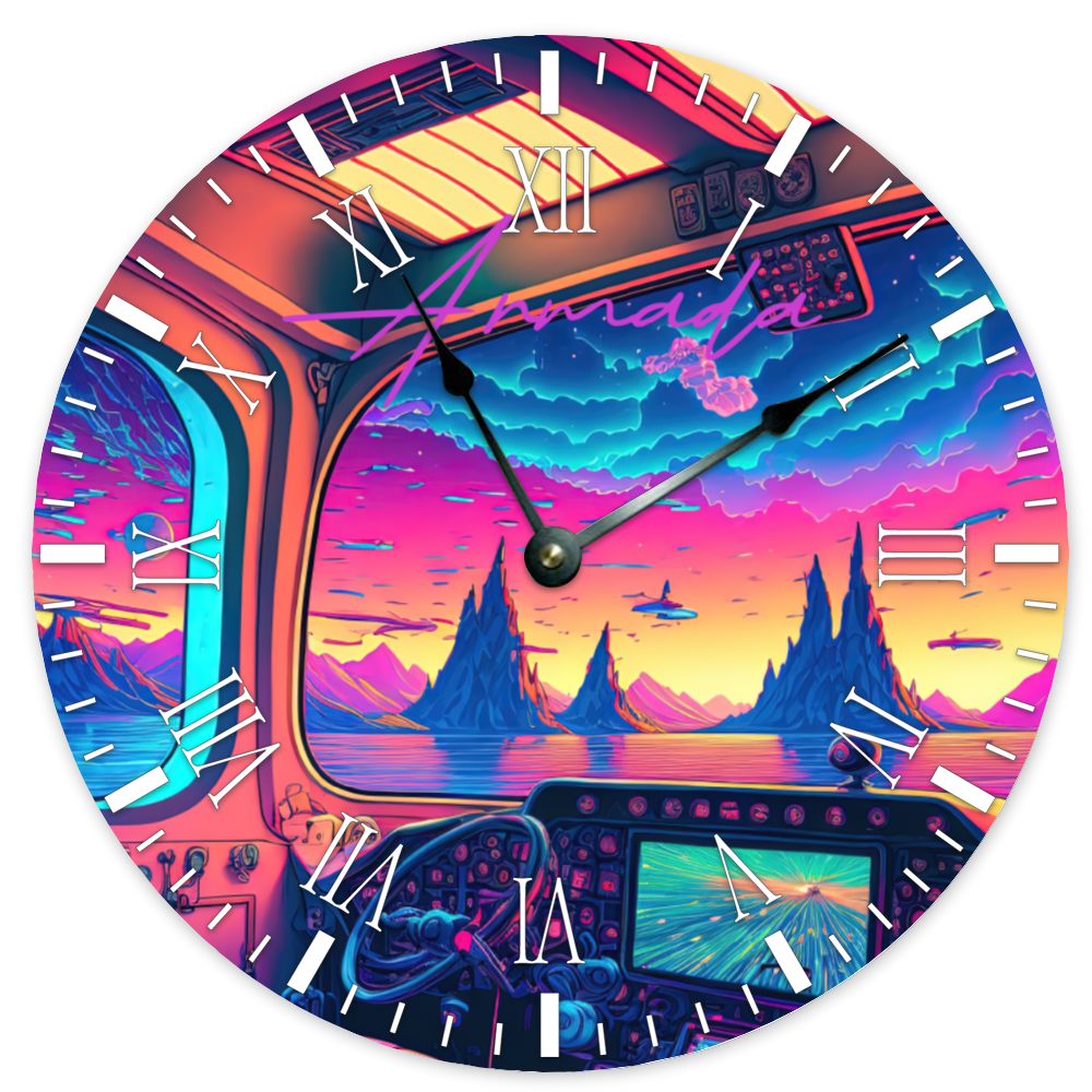 Planet Vaporwave - Round Non-ticking Wooden Wall Clock