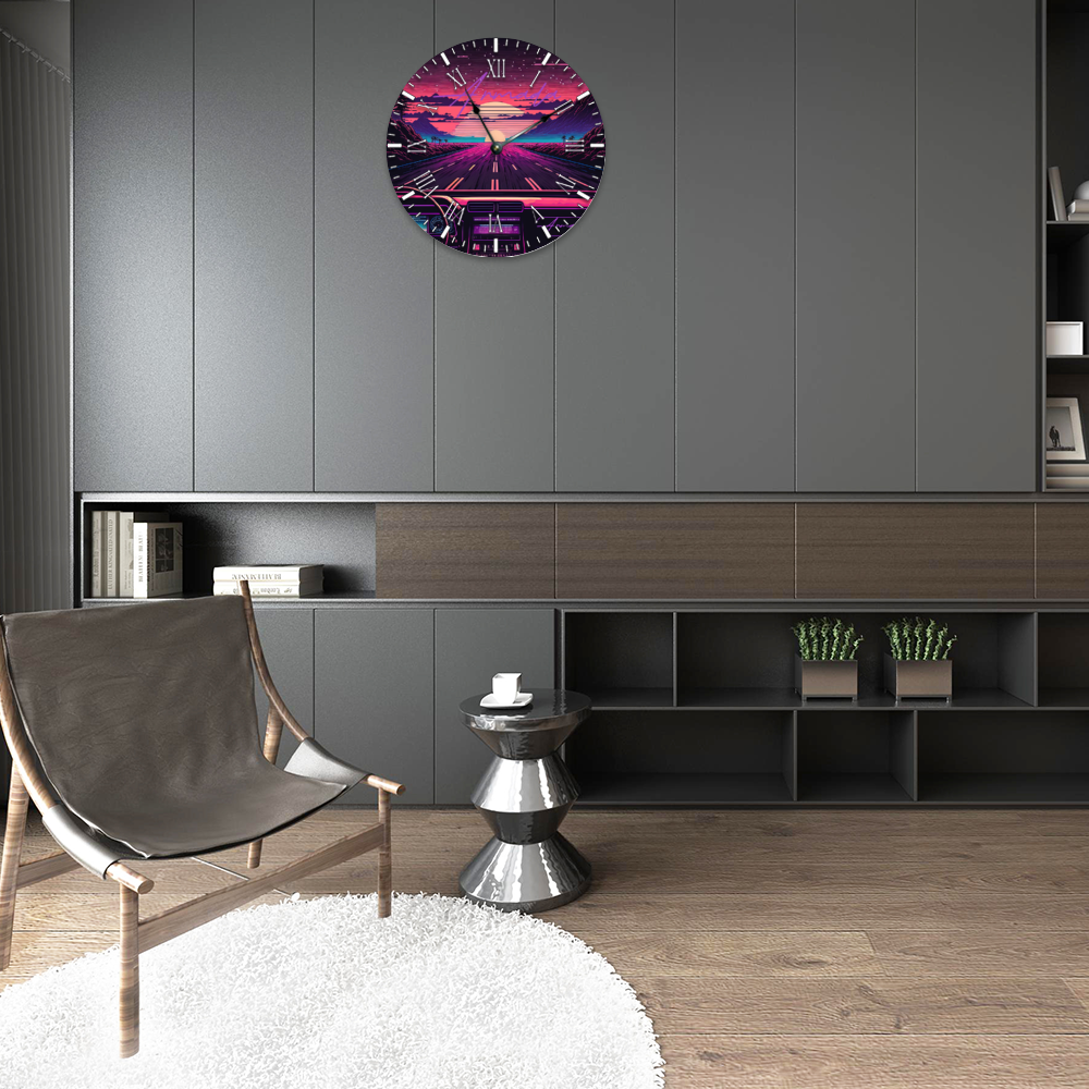 Night Rider - Round Non-ticking Wooden Wall Clock