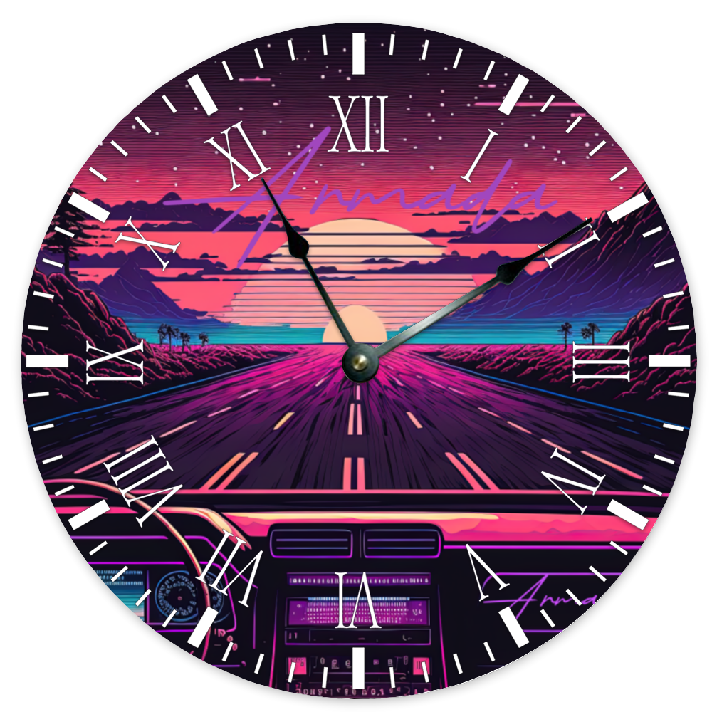 Night Rider - Round Non-ticking Wooden Wall Clock