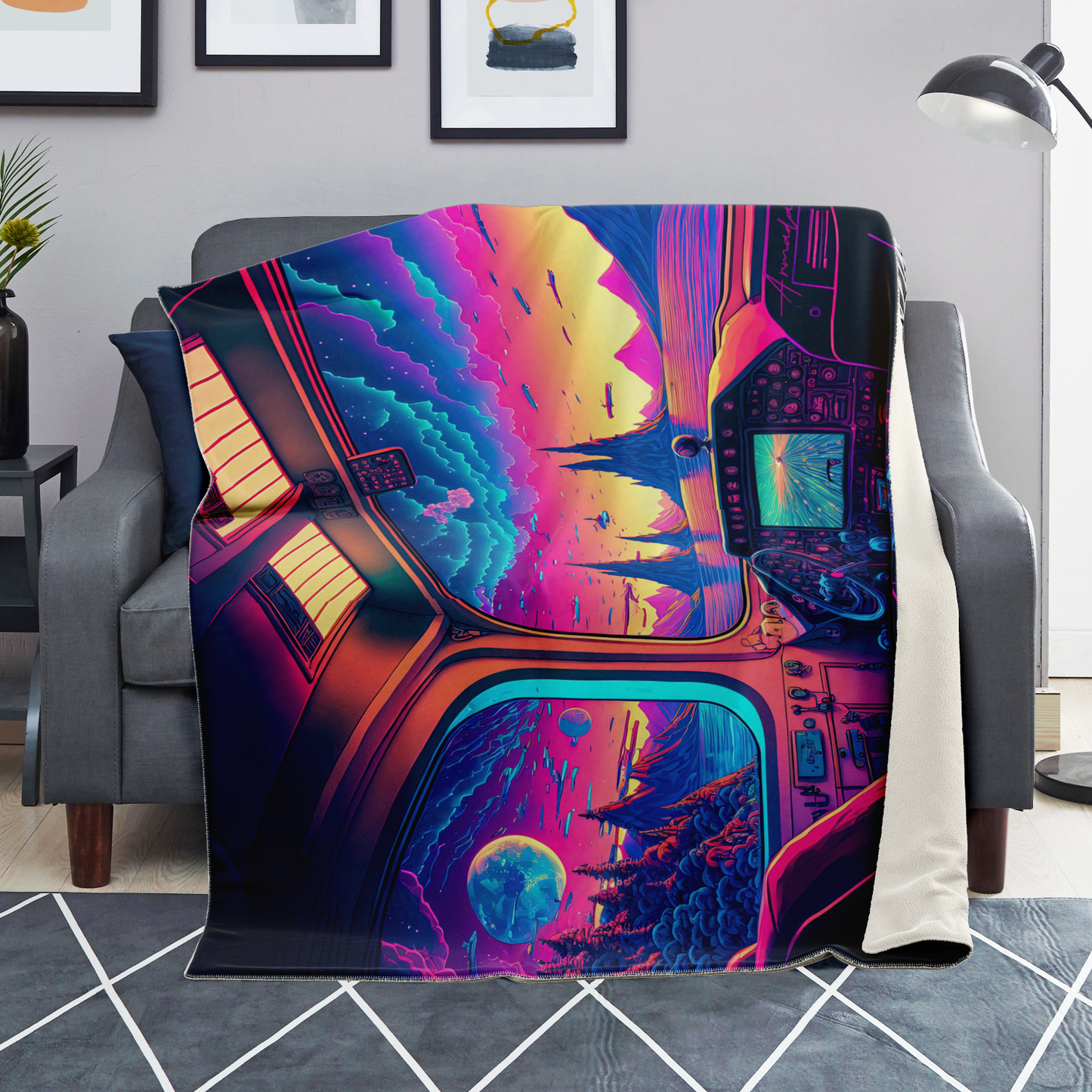 Planet Vaporwave - Premium Microfleece Blanket